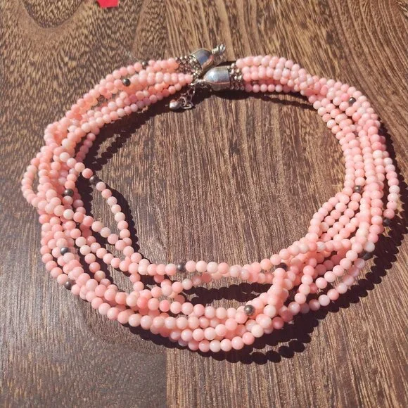 Jay King DTR mine finds 925 Sterling silver Angel Skin Coral 8 strand necklace - Picture 2 of 9